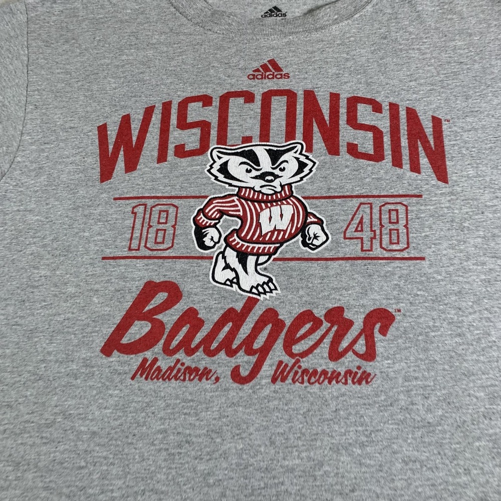 Wisconsin Badgers Shirt Mens Large Gray NCAA College Football Adidas Graphic Tee - Picture 2 of 9